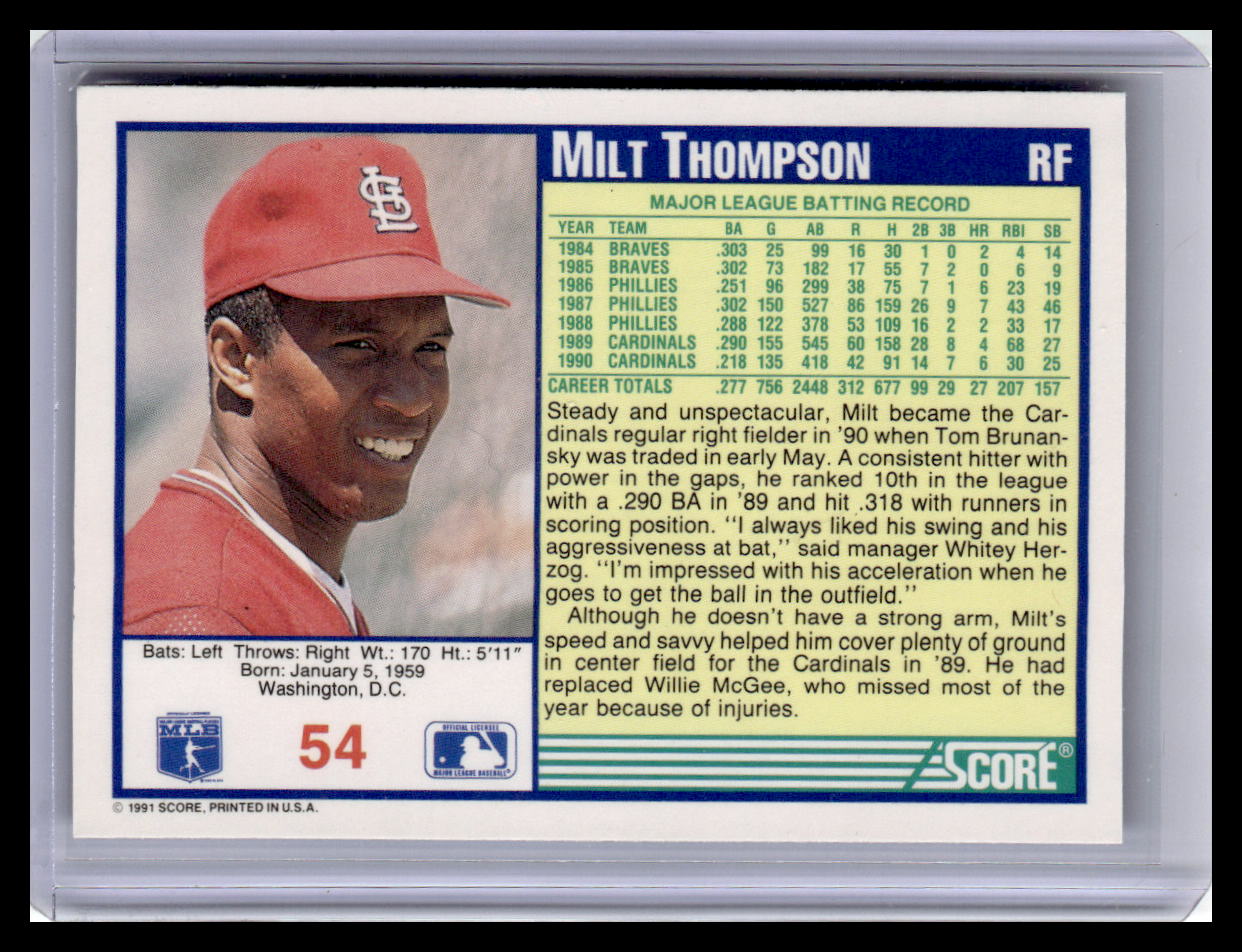 1991 Score #54 Milt Thompson
