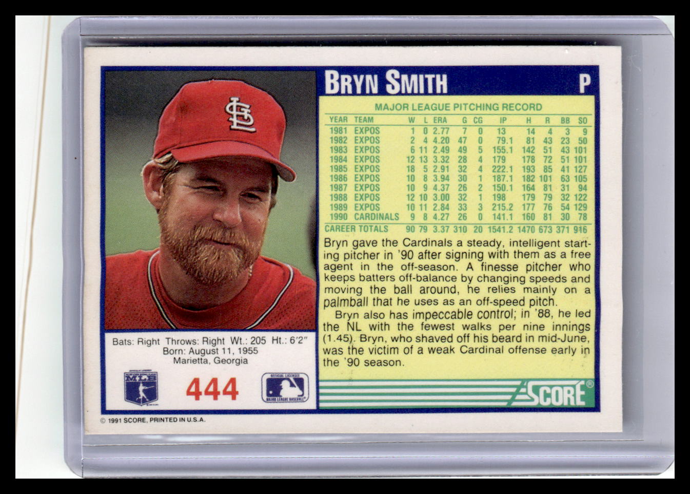 1991 Score #444 Bryn Smith