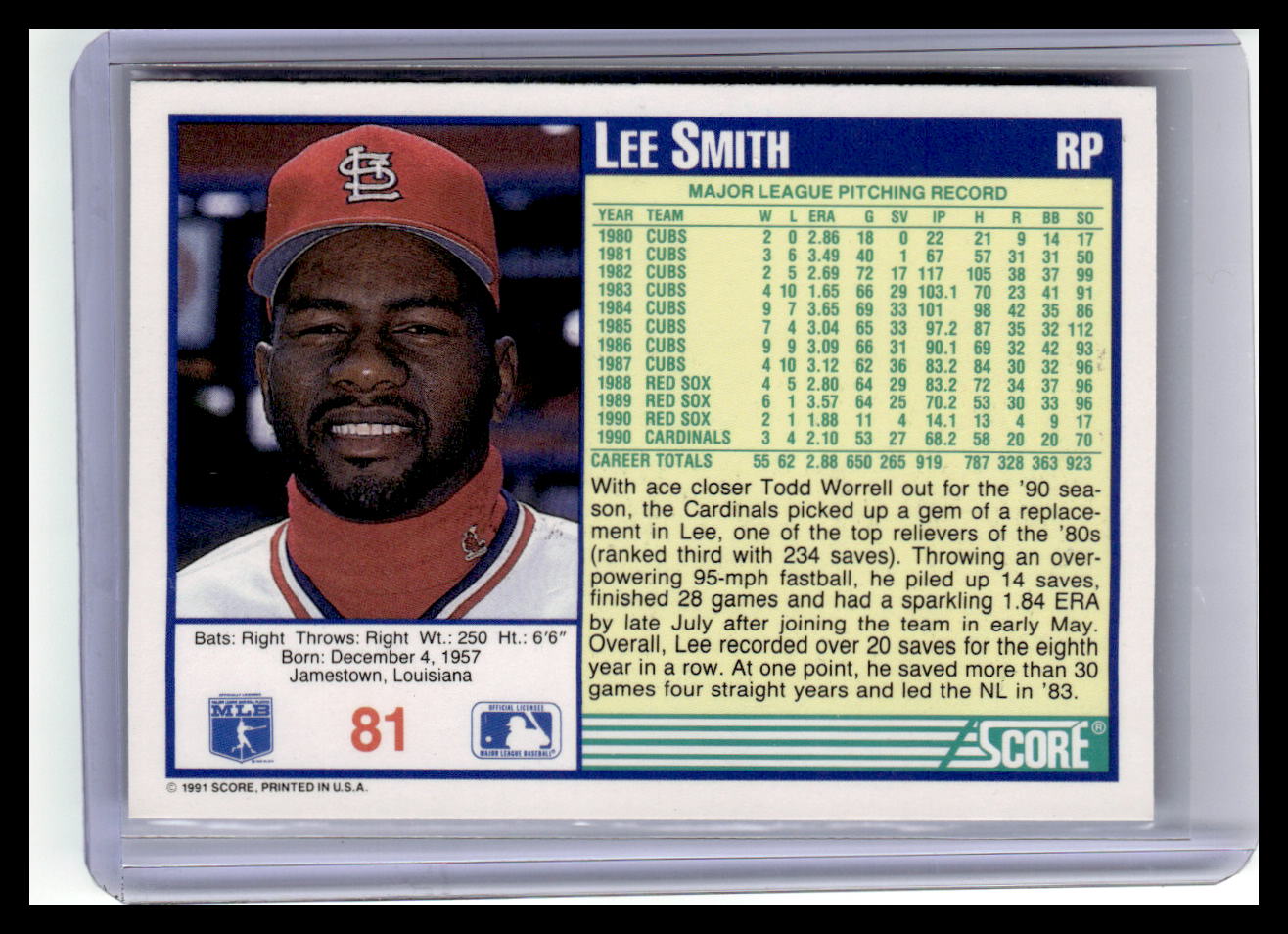 1991 Score #81 Lee Smith