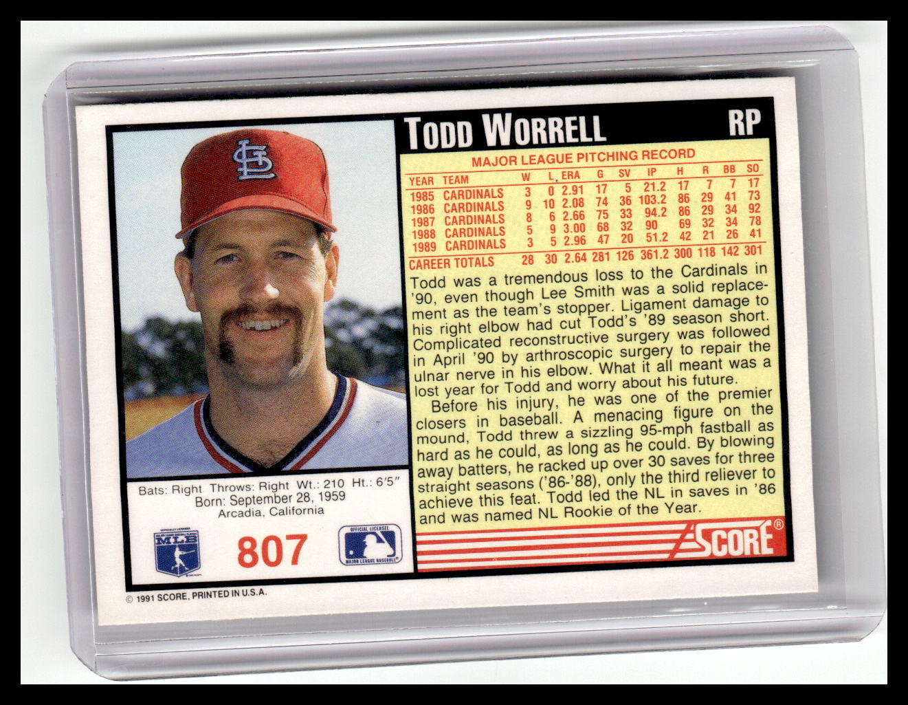 1991 Score #807 Todd Worrell