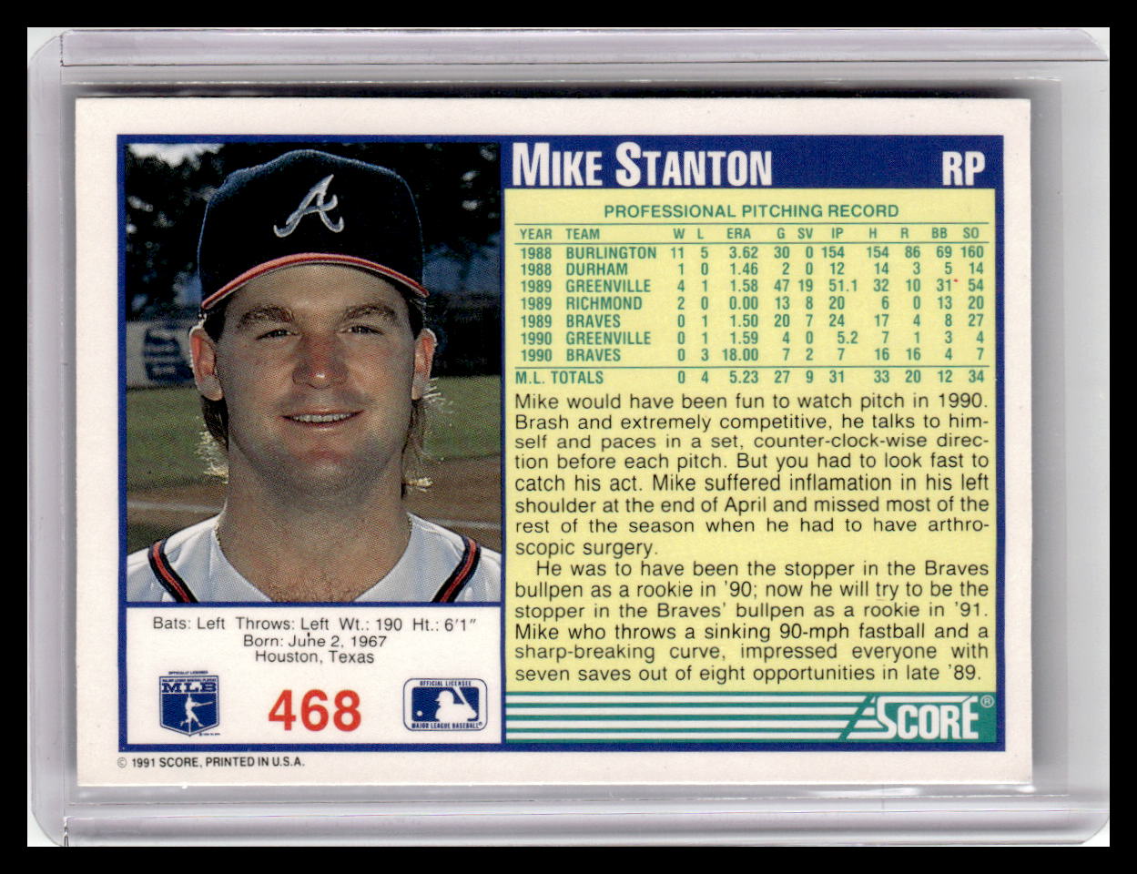 1991 Score #468 Mike Stanton