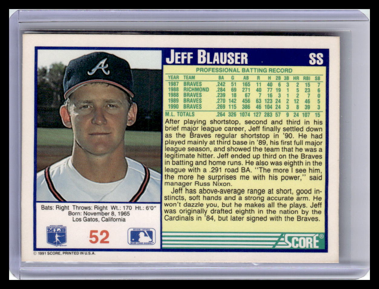 1991 Score #52 Jeff Blauser