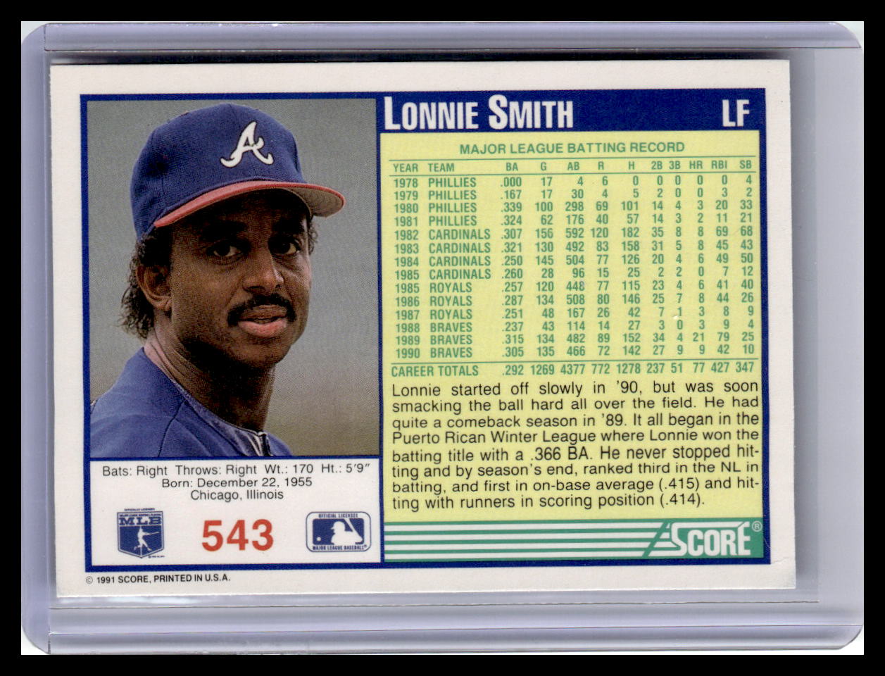 1991 Score #543 Lonnie Smith