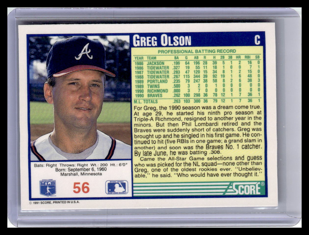 1991 Score #56 Greg Olson