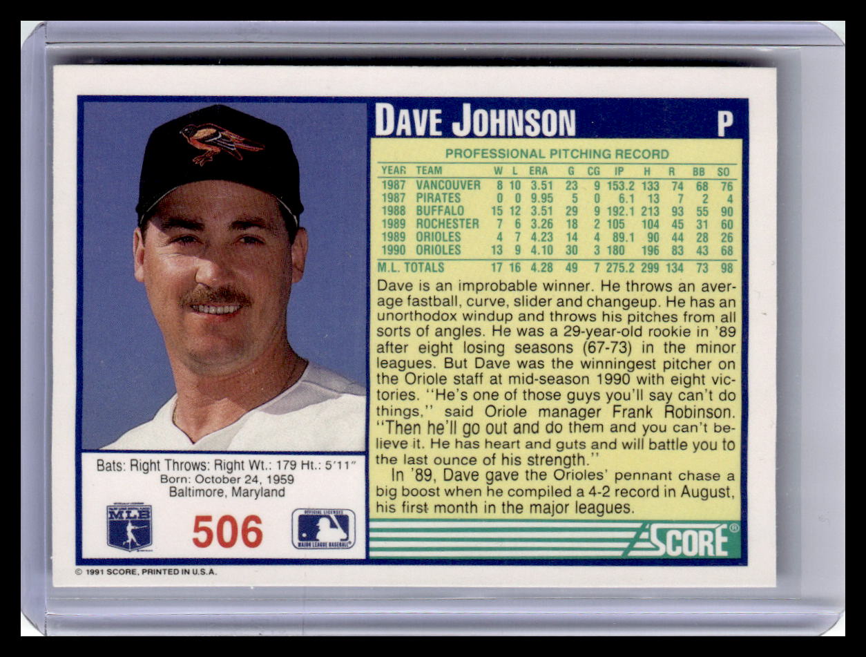 1991 Score #506 Dave Johnson