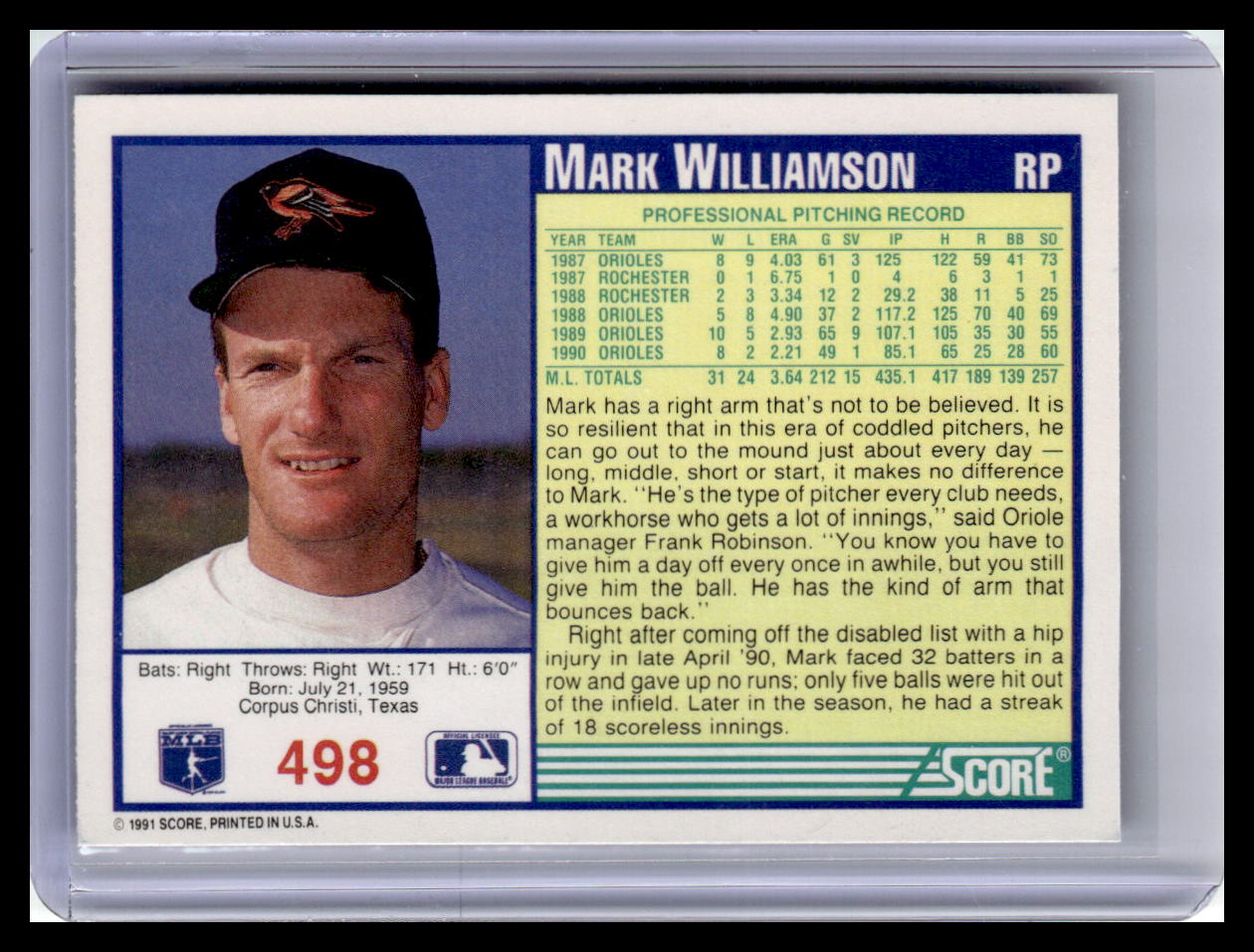 1991 Score #498 Mark Williamson