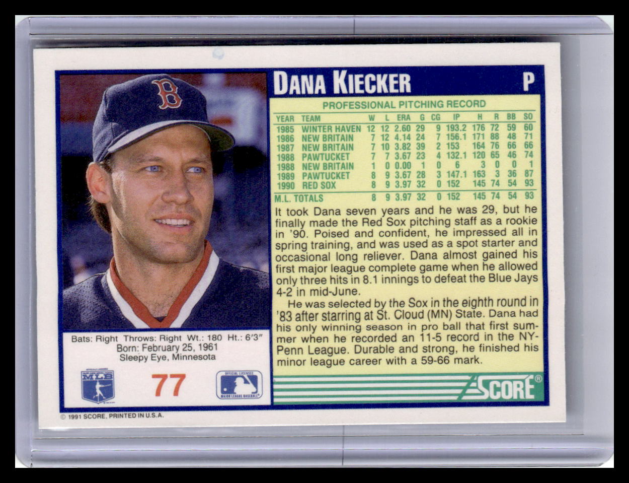 1991 Score #77 Dana Kiecker