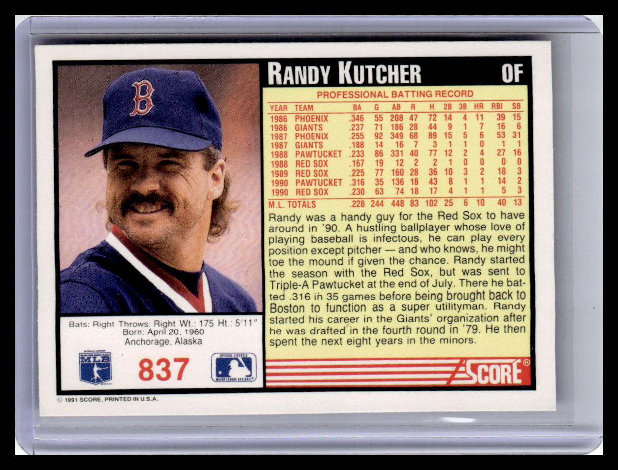 1991 Score #837 Randy Kutcher