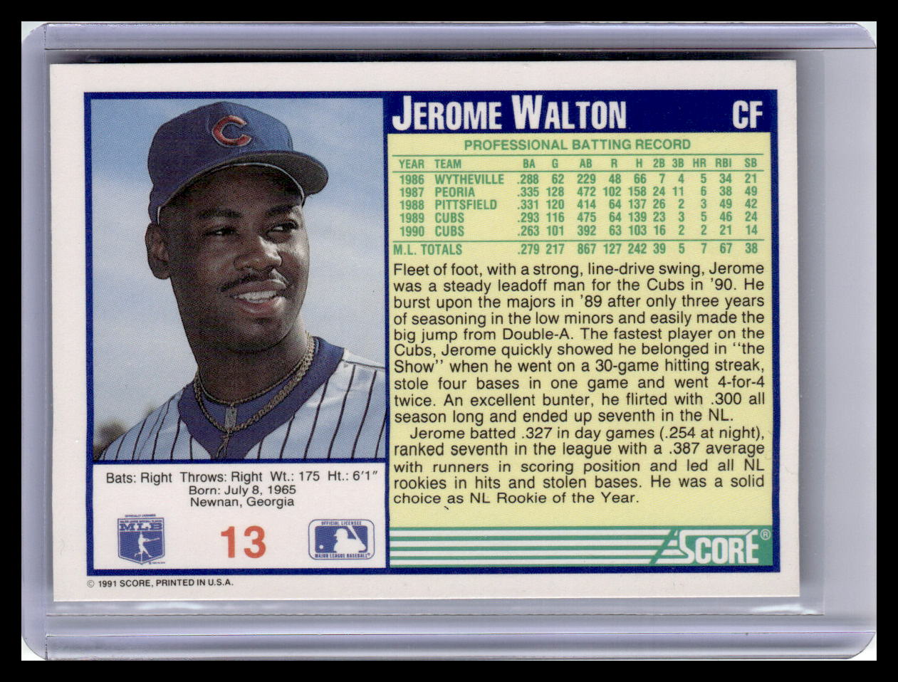 1991 Score #13 Jerome Walton