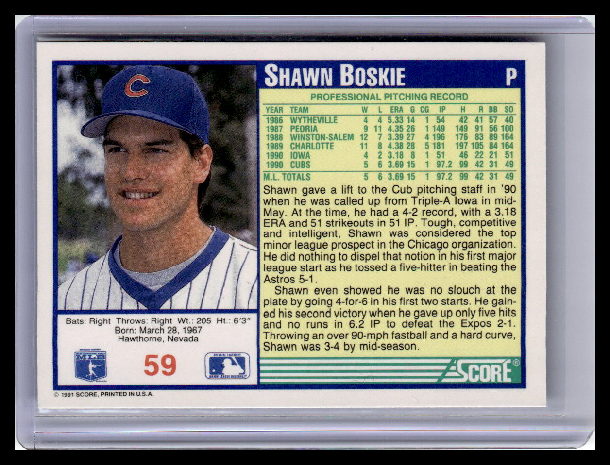 1991 Score #59 Shawn Boskie