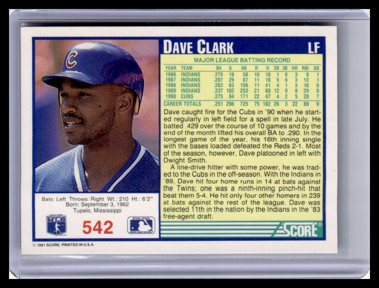 1991 Score #542 Dave Clark