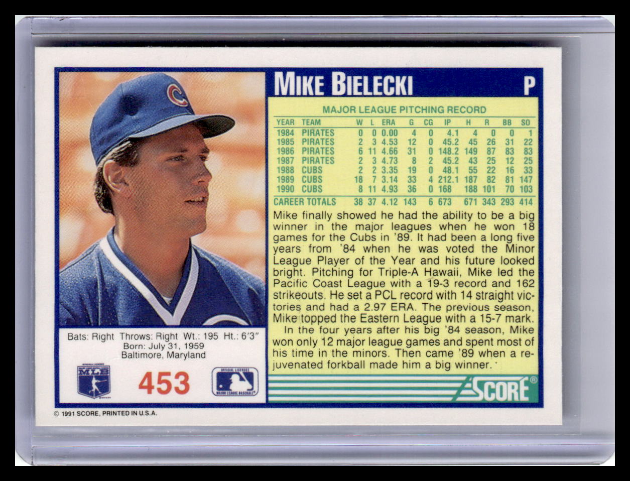 1991 Score #453 Mike Bielecki