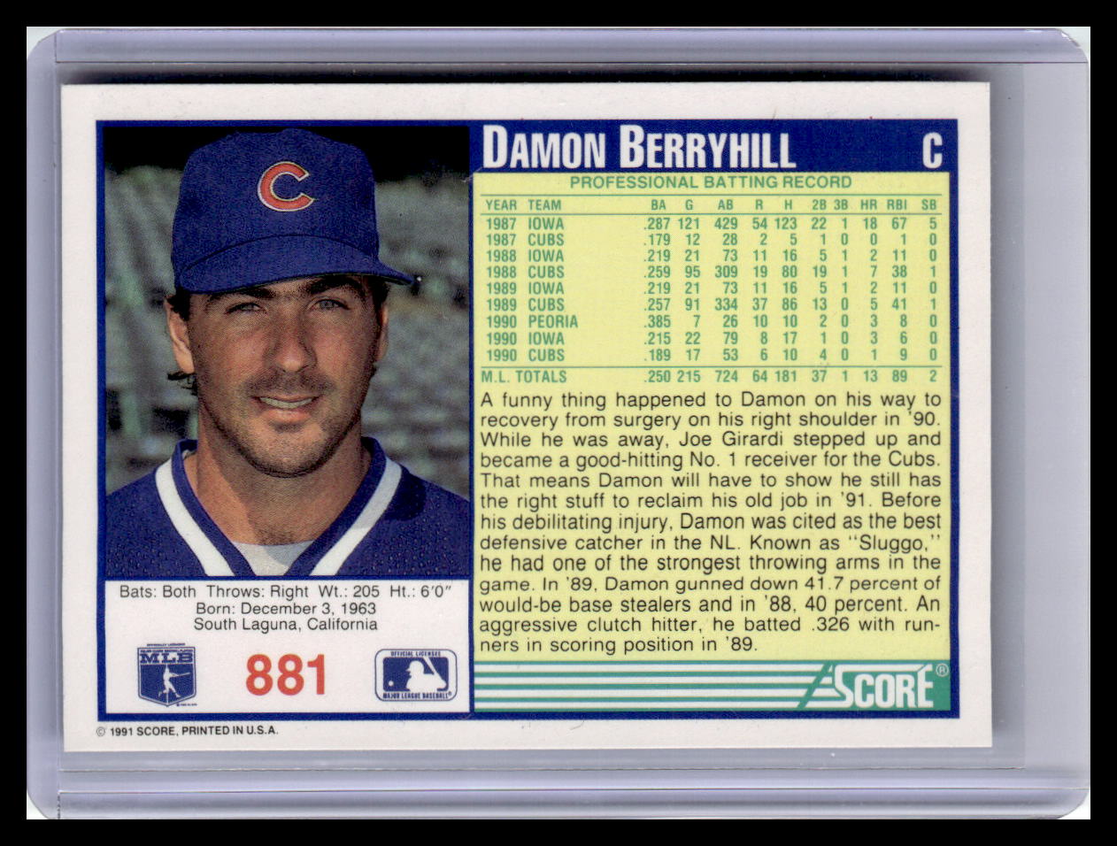 1991 Score #881 Damon Berryhill