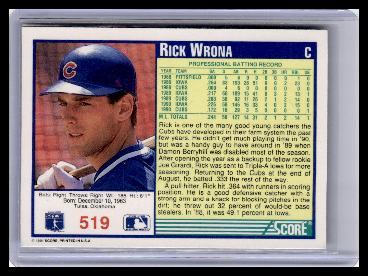 1991 Score #519 Rick Wrona