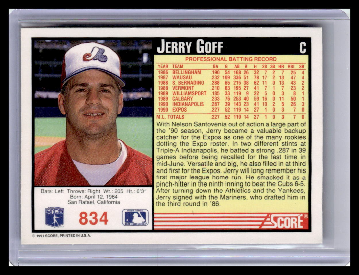 1991 Score #834 Jerry Goff