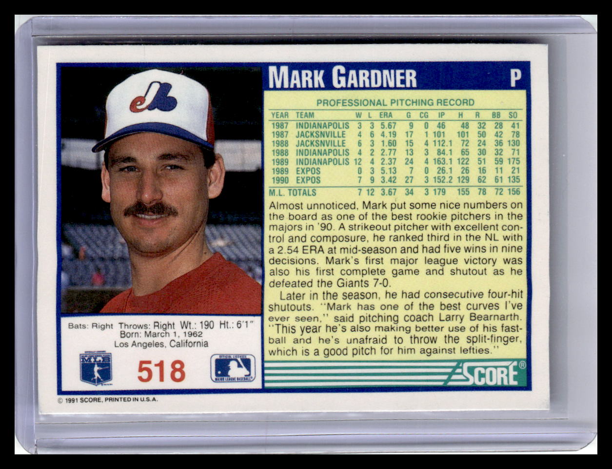 1991 Score #518 Mark Gardner