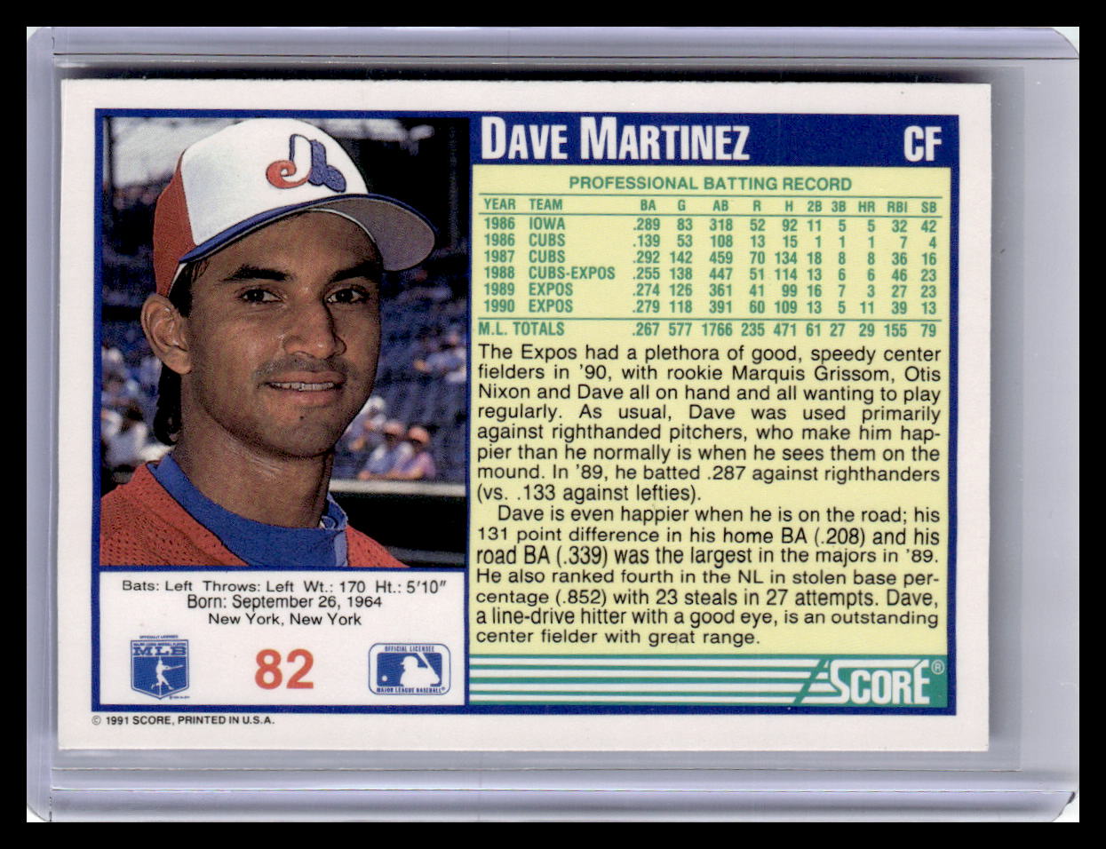 1991 Score #82 Dave Martinez