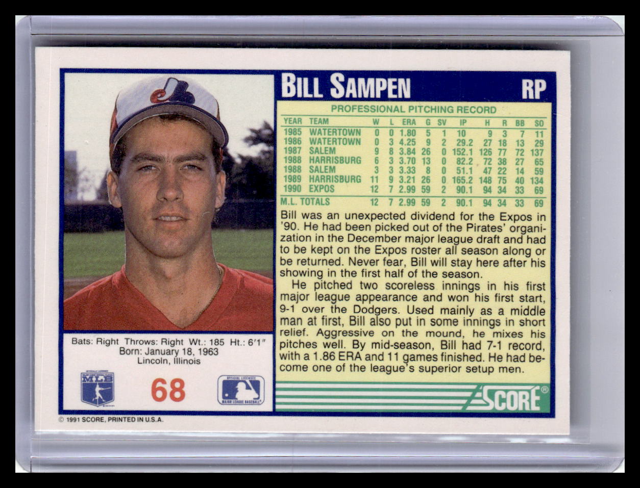 1991 Score #68 Bill Sampen