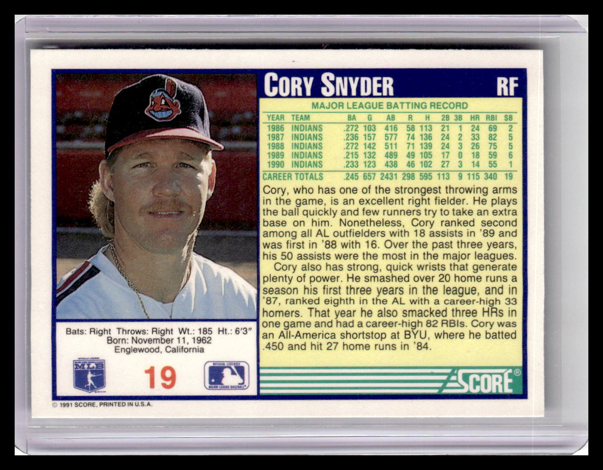 1991 Score #19 Cory Snyder