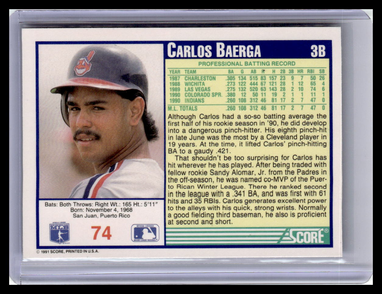 1991 Score #74 Carlos Baerga