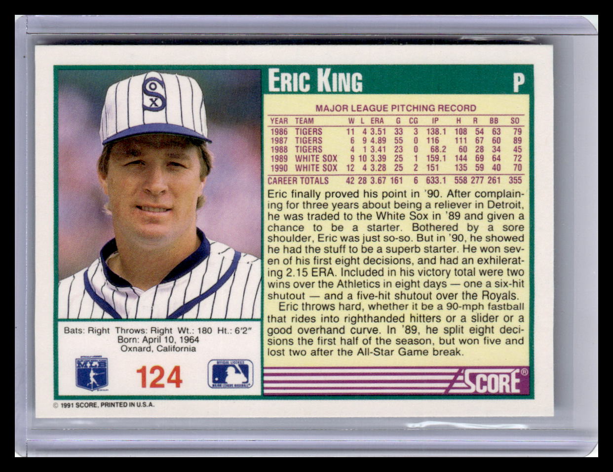 1991 Score #124 Eric King Promos