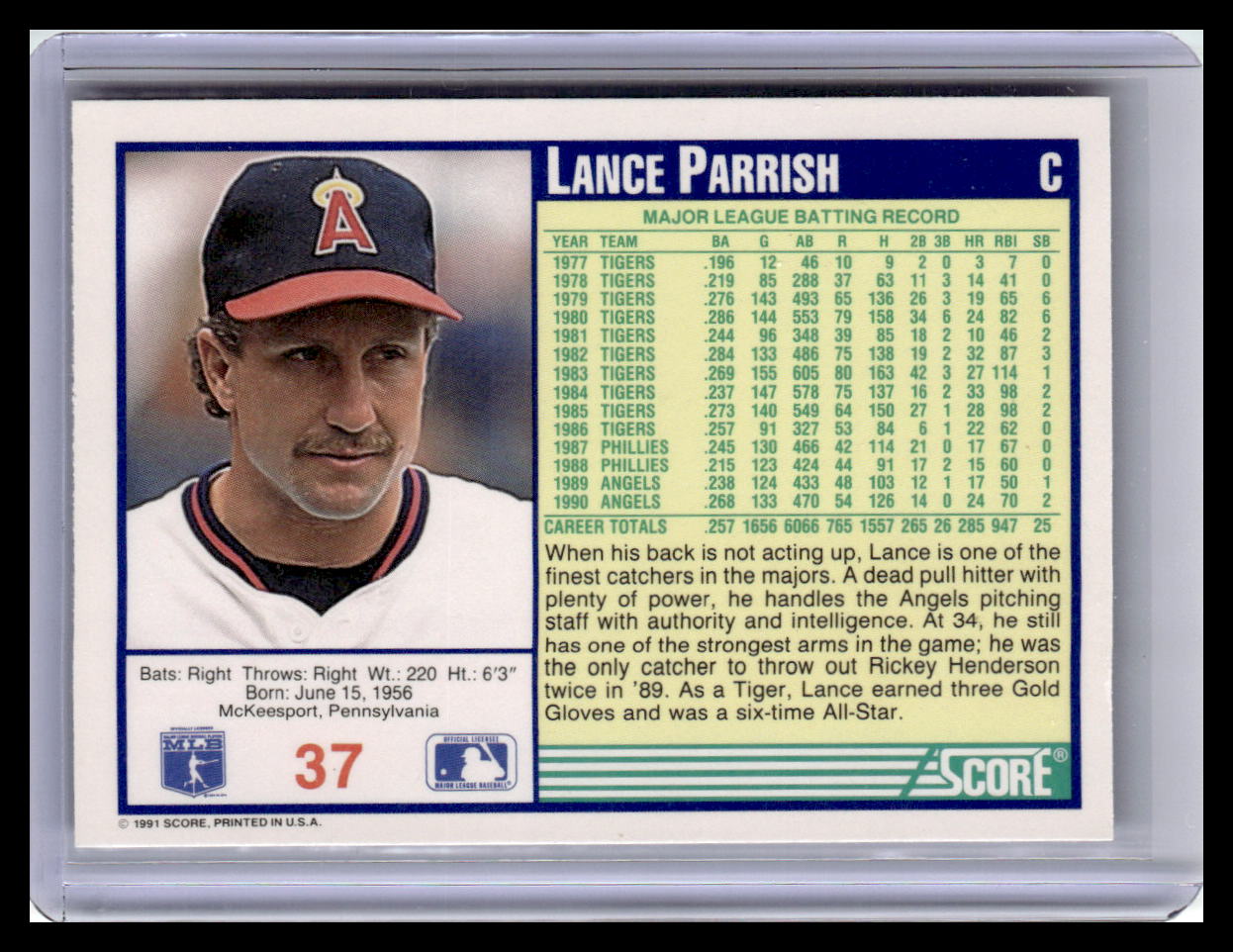 1991 Score #37 Lance Parrish