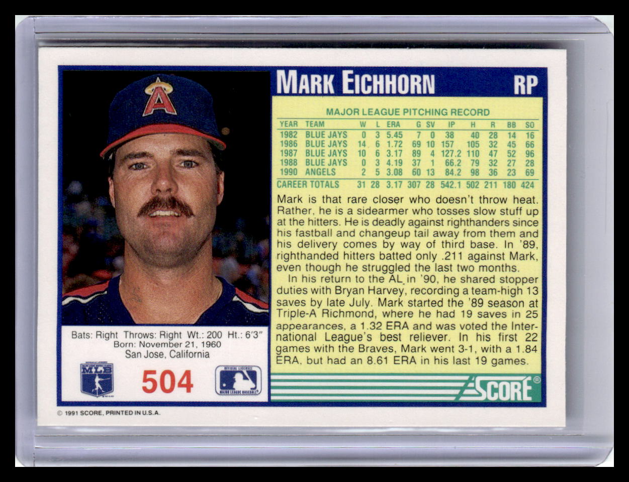 1991 Score #504 Mark Eichhorn