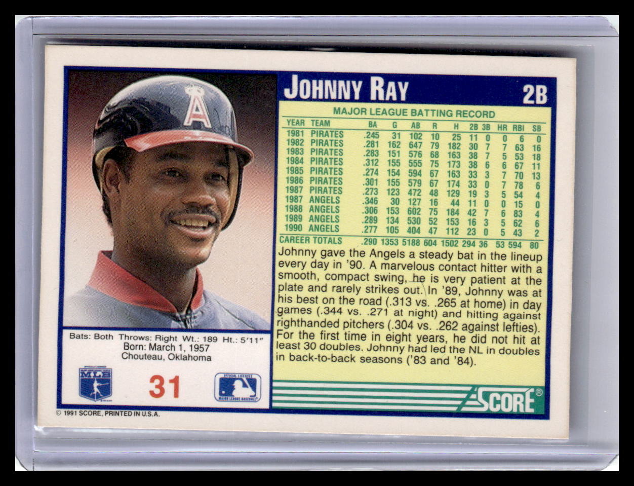 1991 Score #31 Johnny Ray