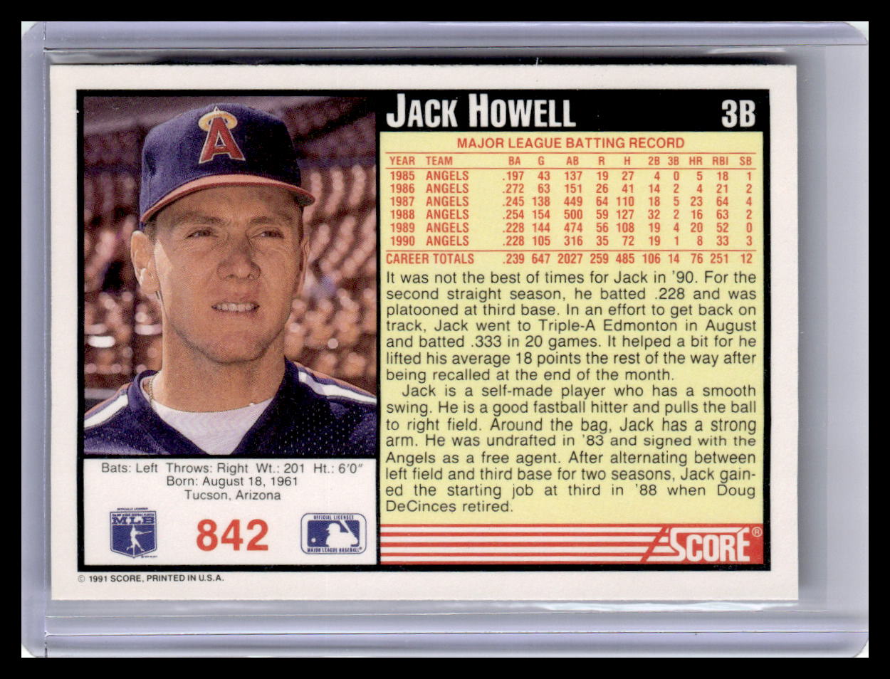 1991 Score #842 Jack Howell