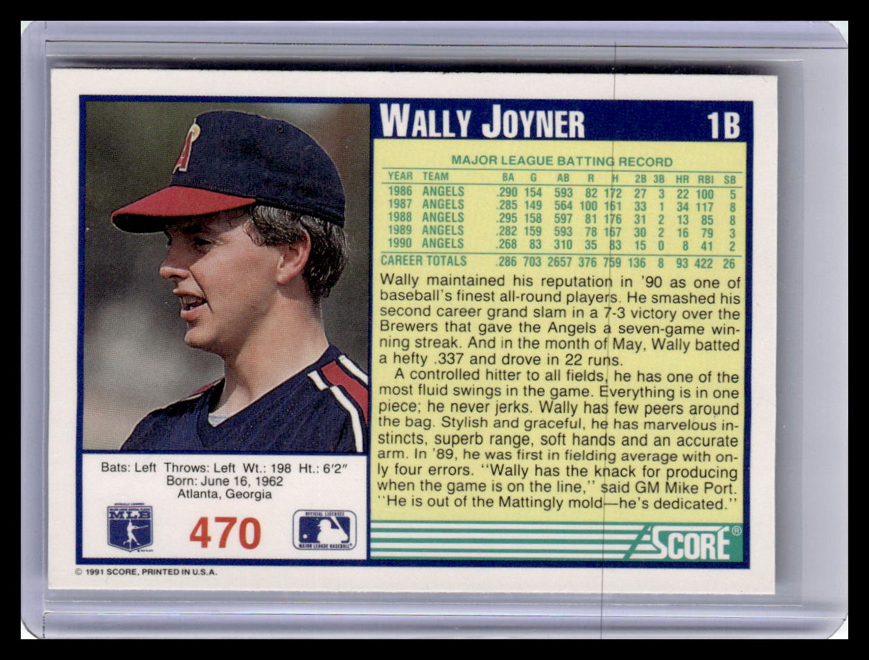1991 Score #470 Wally Joyner