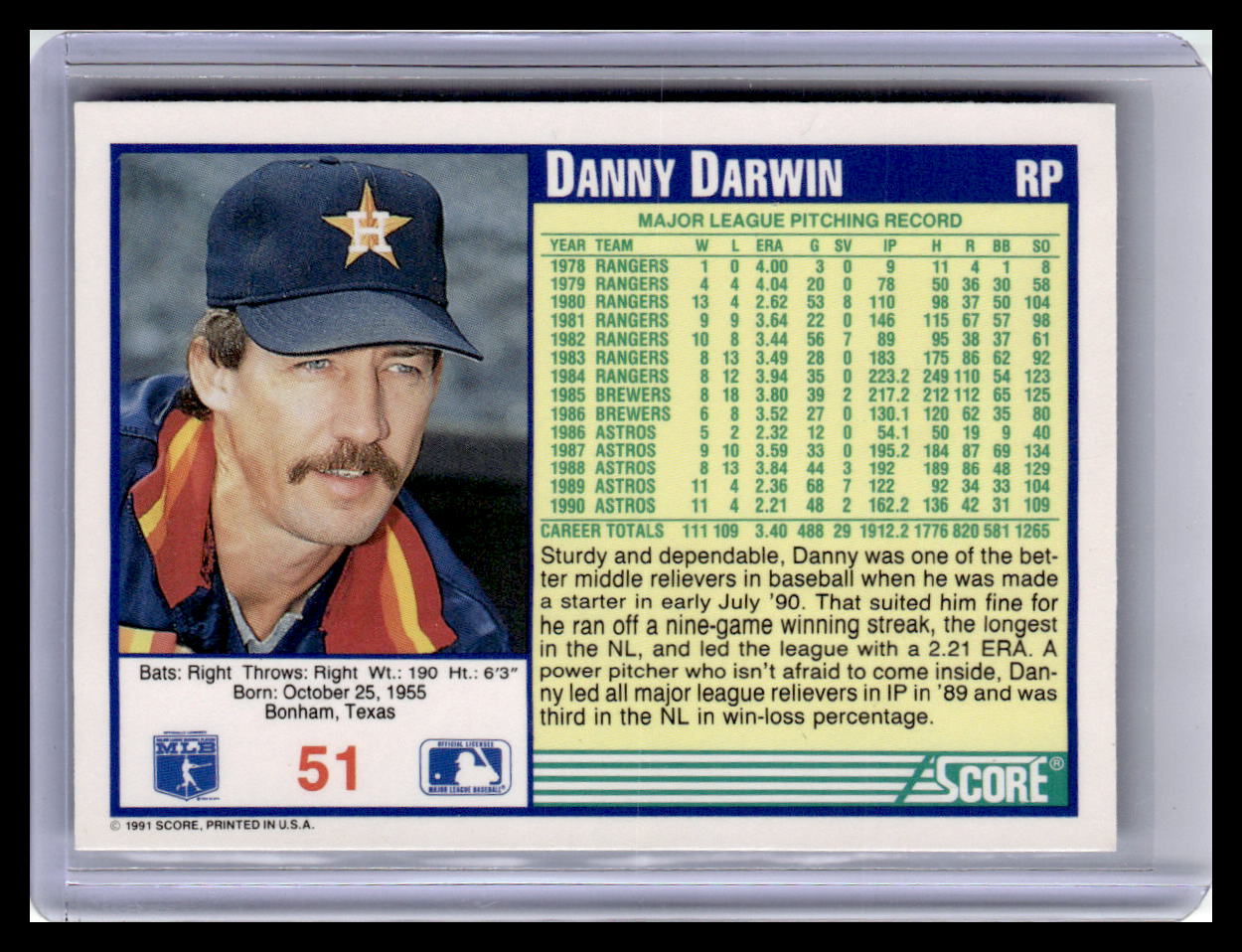 1991 Score #51 Danny Darwin