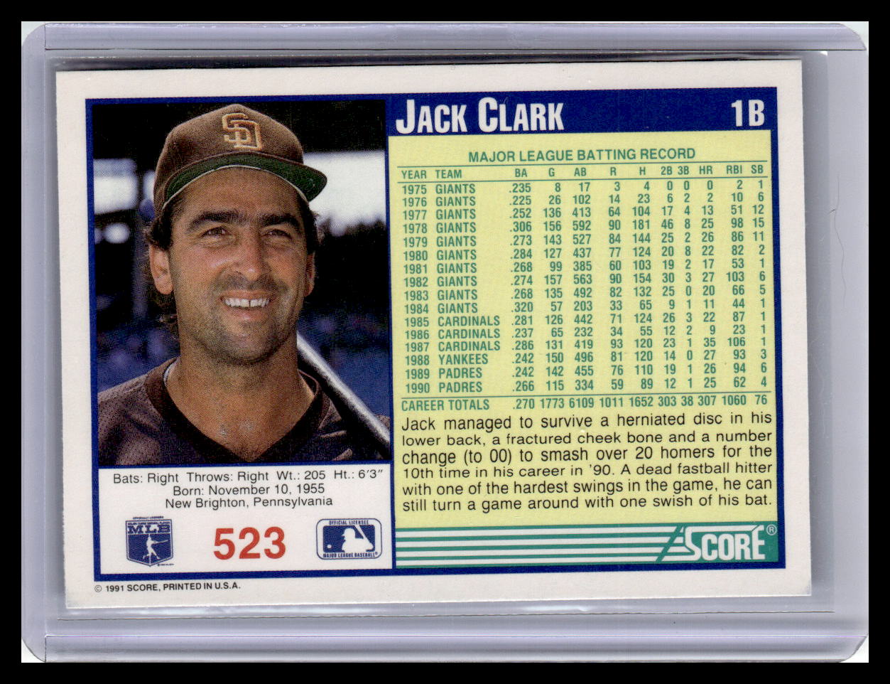 1991 Score #523 Jack Clark