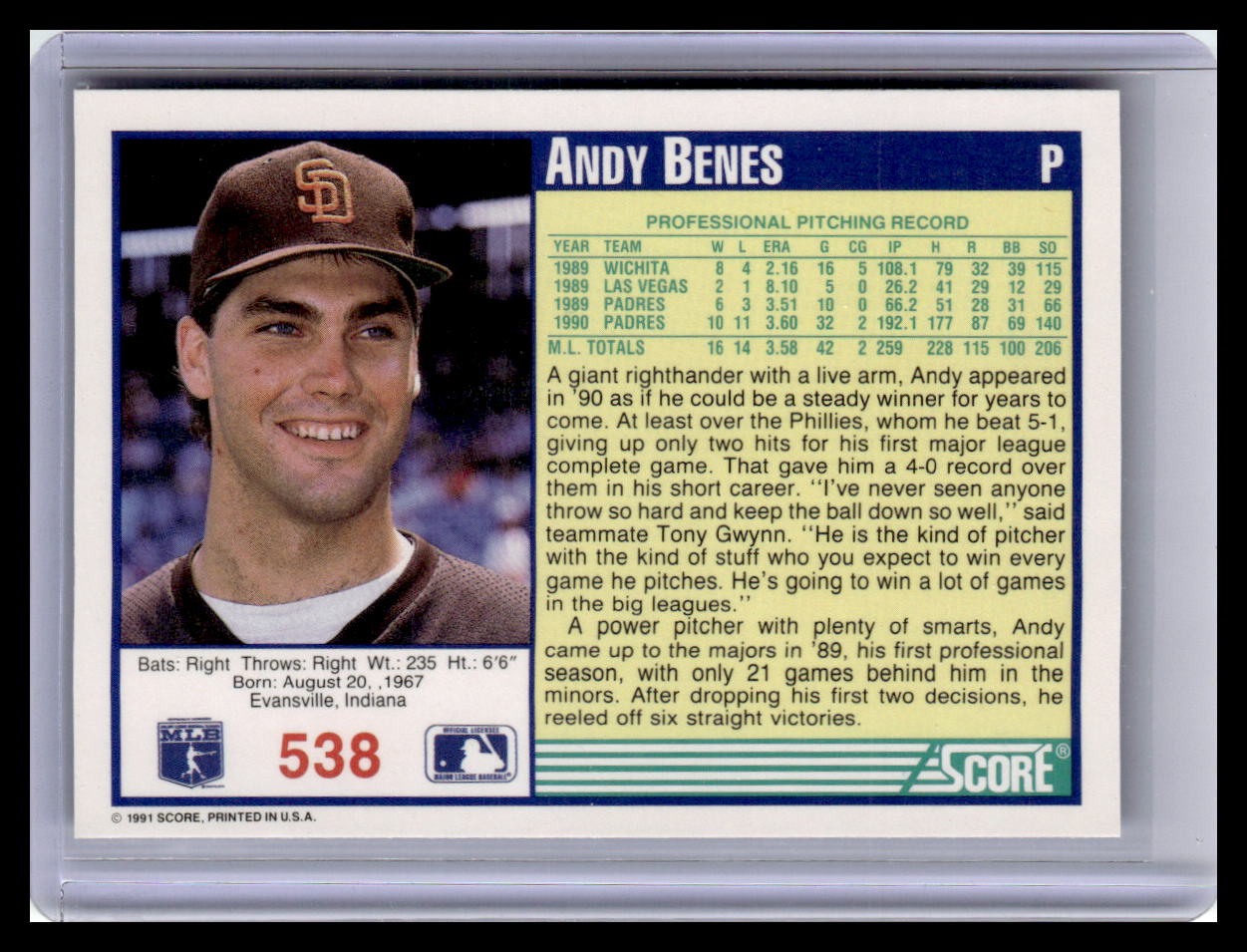 1991 Score #538 Andy Benes