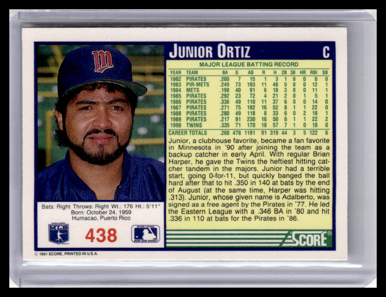 1991 Score #438 Junior Ortiz