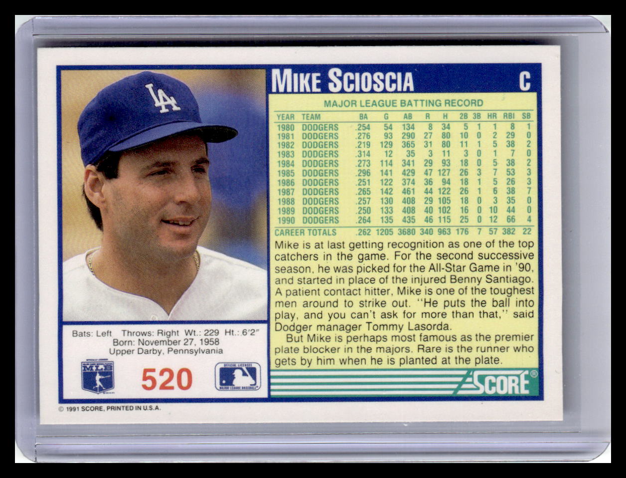 1991 Score #520 Mike Scioscia