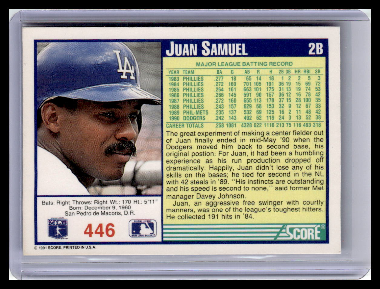 1991 Score #446 Juan Samuel