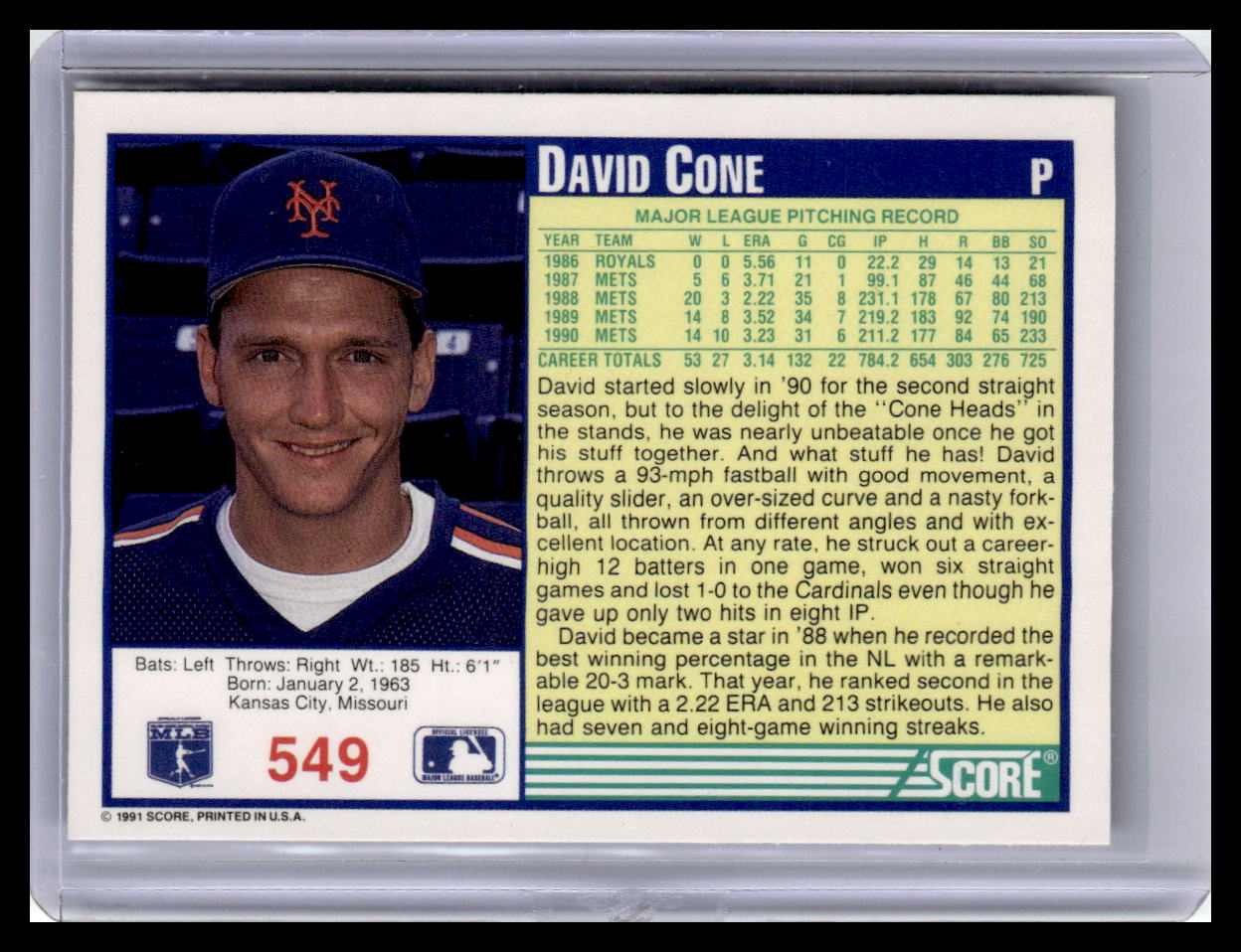 1991 Score #549 David Cone