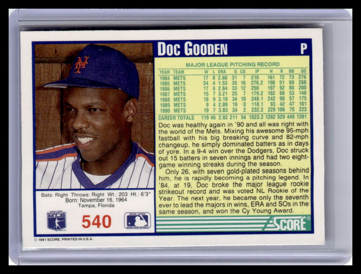 1991 Score #540 Doc Gooden
