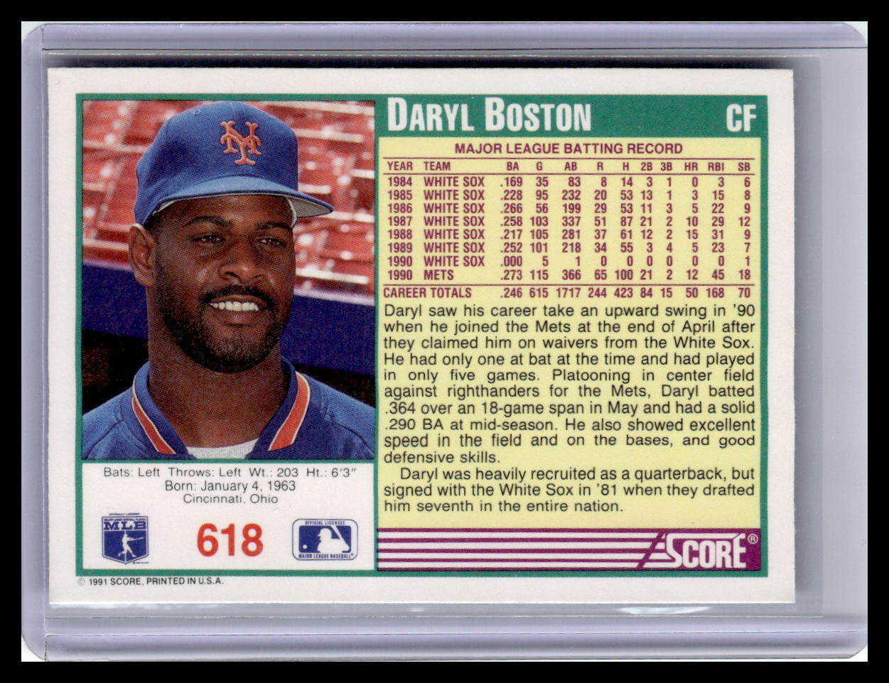 1991 Score #618 Daryl Boston