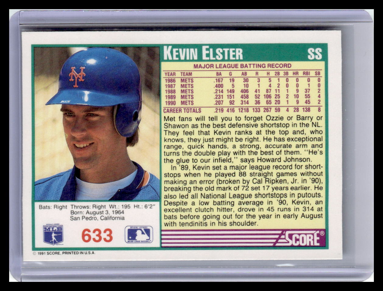 1991 Score #633 Kevin Elster