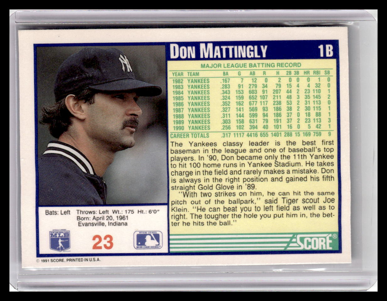 1991 Score #23 Don Mattingly