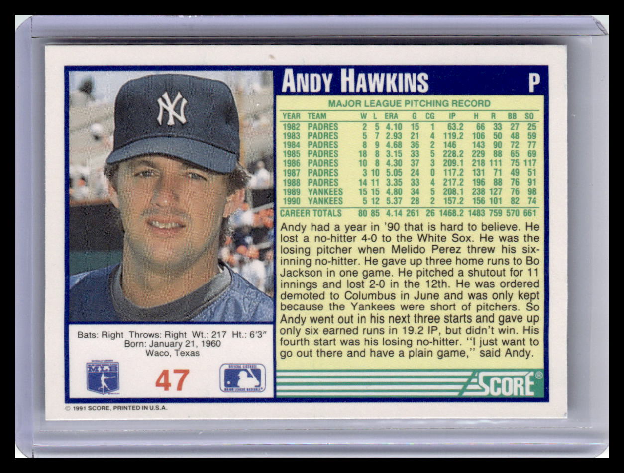 1991 Score #47 Andy Hawkins