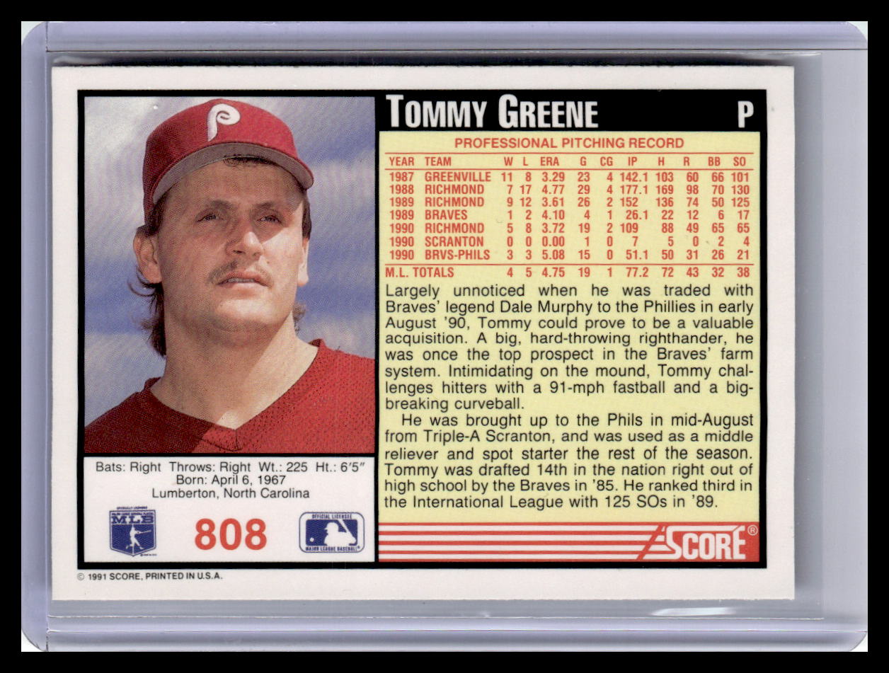 1991 Score #808 Tommy Greene
