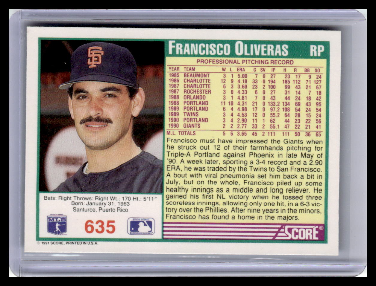 1991 Score #635 Francisco Oliveras
