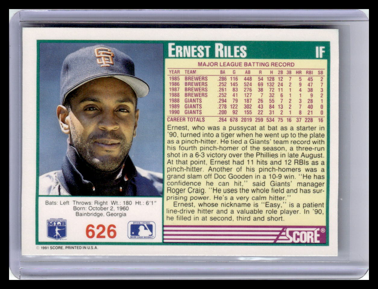 1991 Score #626 Ernest Riles