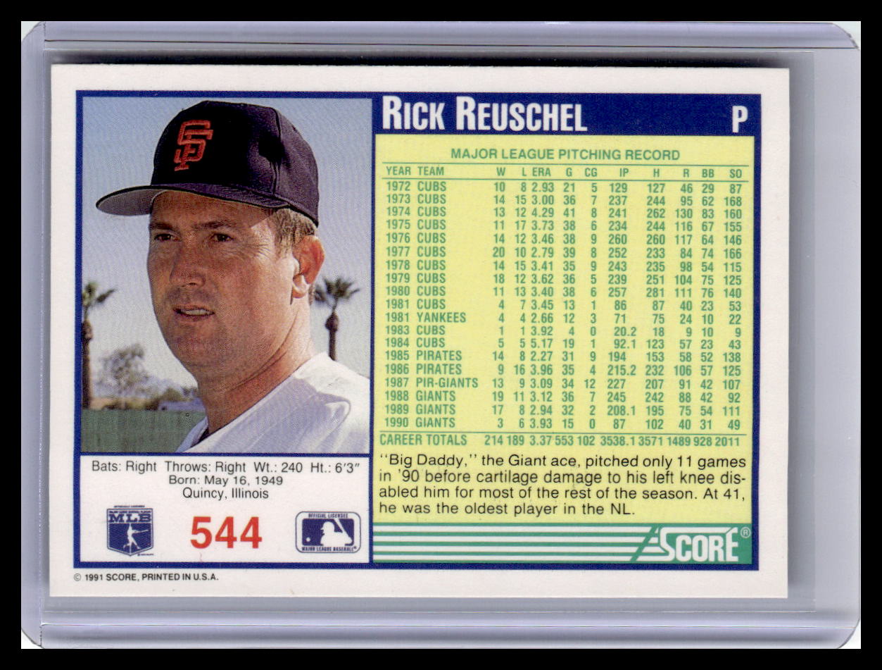 1991 Score #544 Rick Reuschel