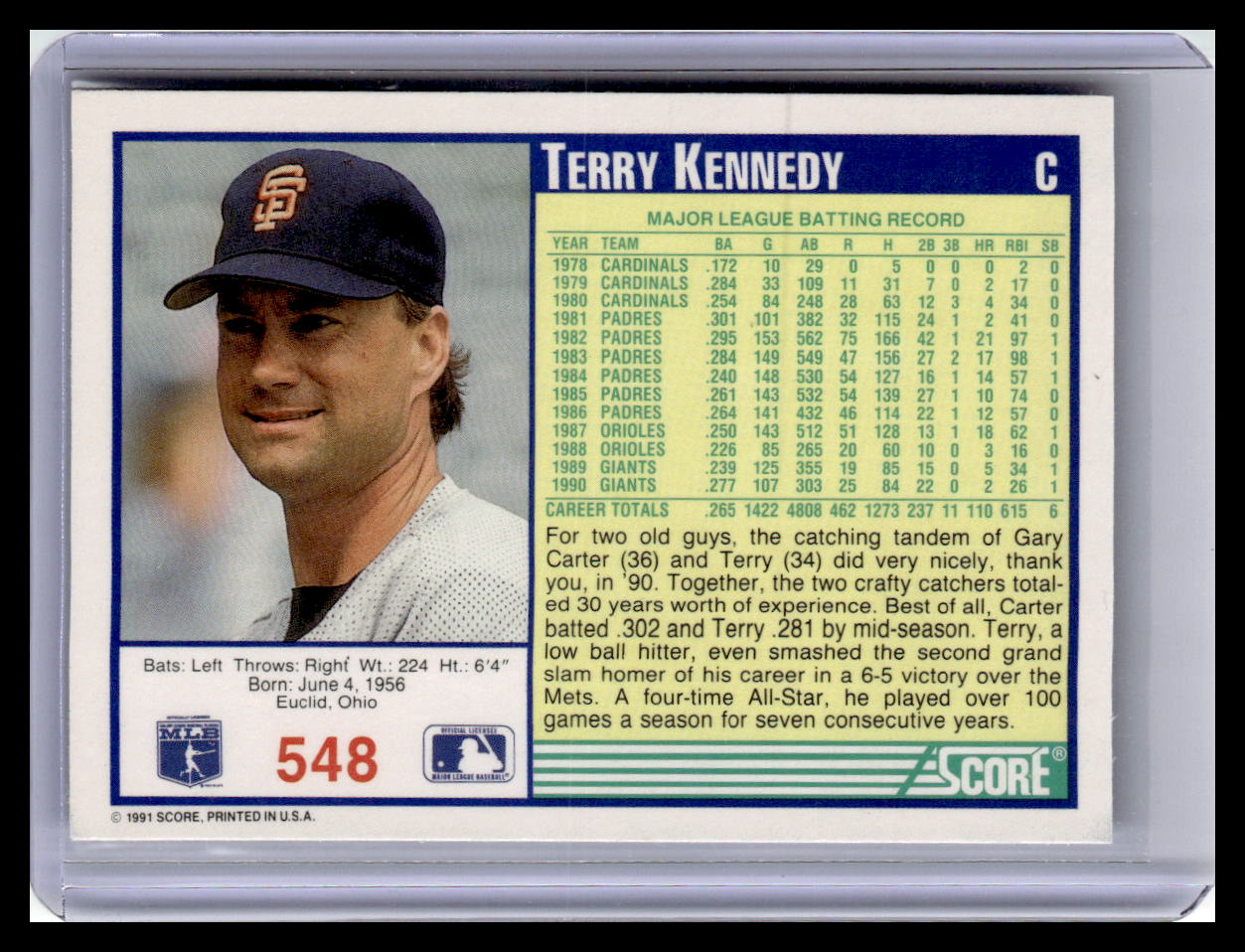 1991 Score #548 Terry Kennedy