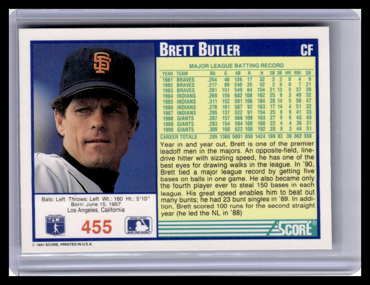 1991 Score #455 Brett Butler