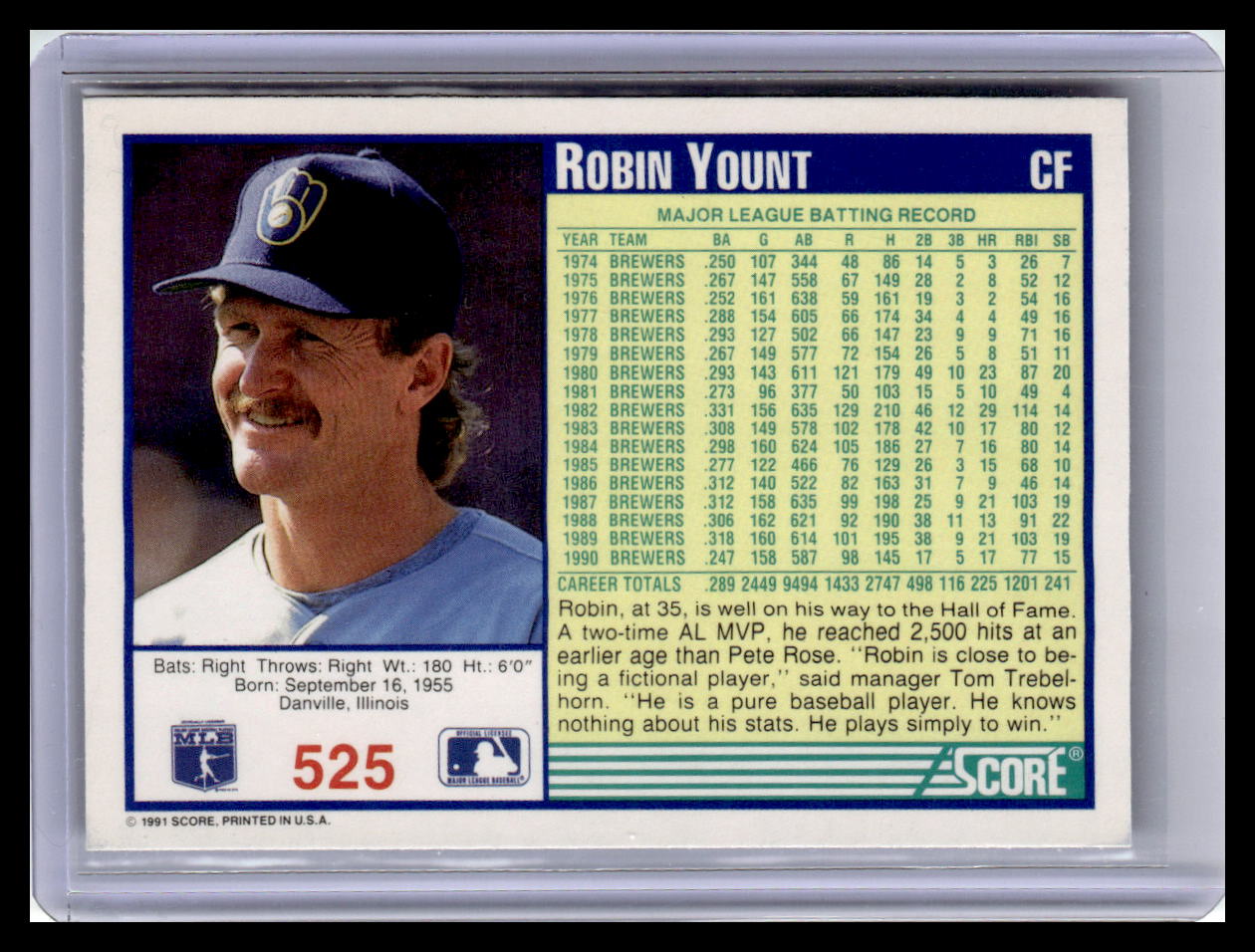 1991 Score #525 Robin Yount