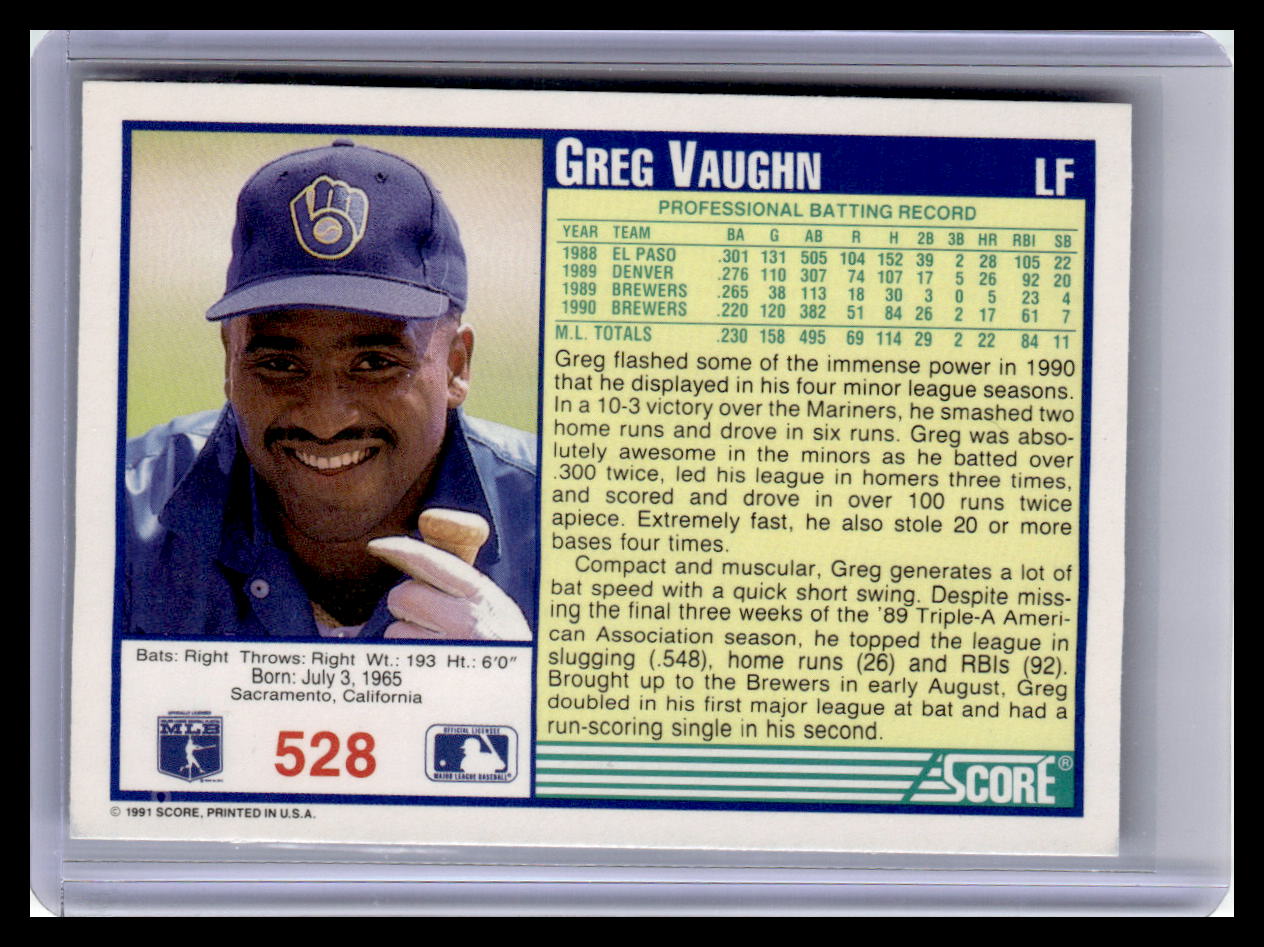 1991 Score #528 Greg Vaughn